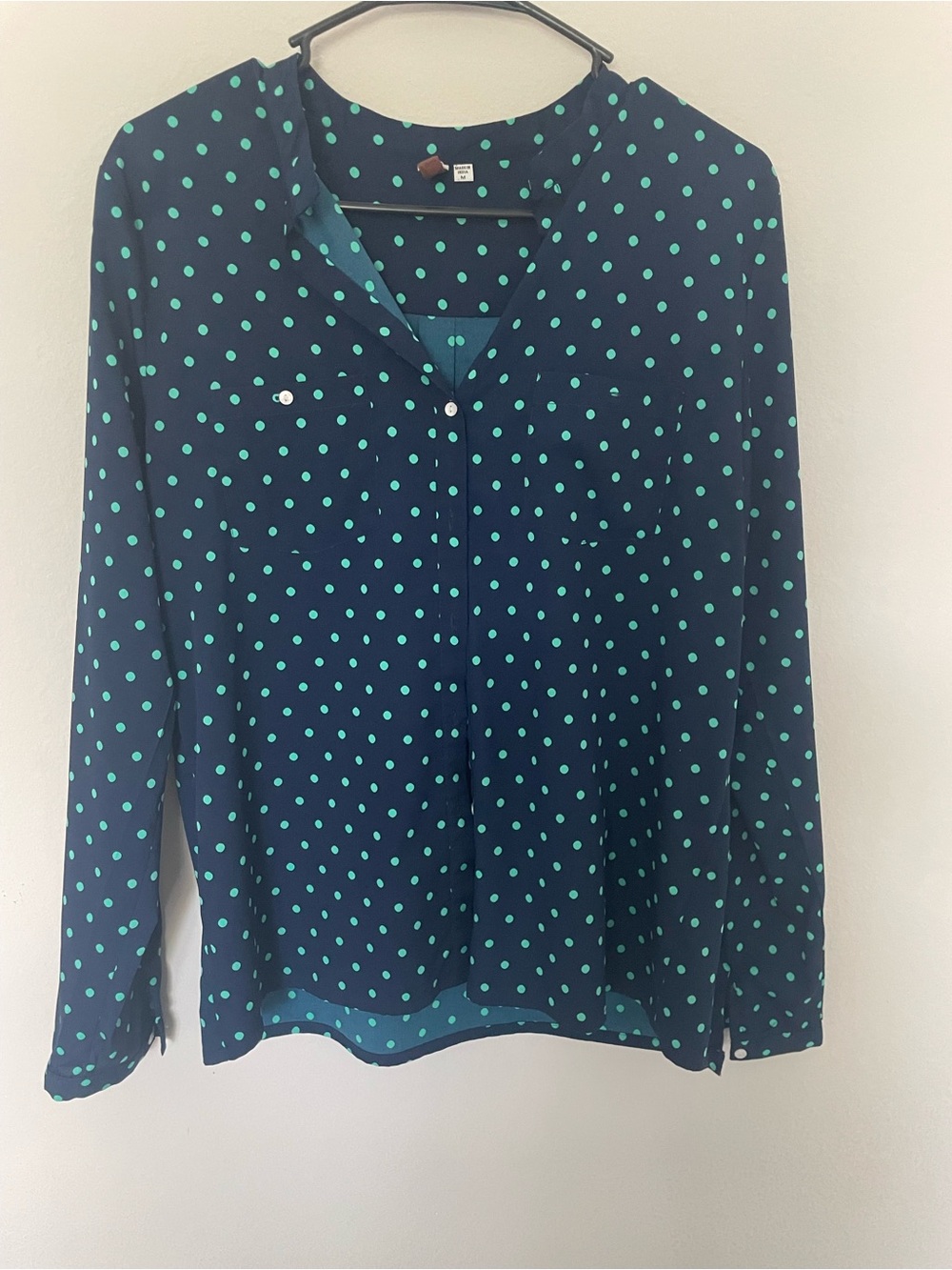 Kut from the Kloth Navy Blouse with Teal Polka Dots